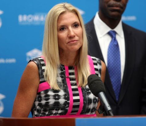 Michelle Kefford is announced as the new principal for Marjory Stoneman Douglas High School during a 2019 news conference. Kefford is one of three finalists for 2021 National Principal of the Year.