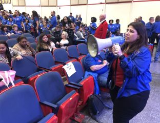 Broward Teachers Union (BTU) president Anna Fusco addressing a crowd prior to the pandemic.