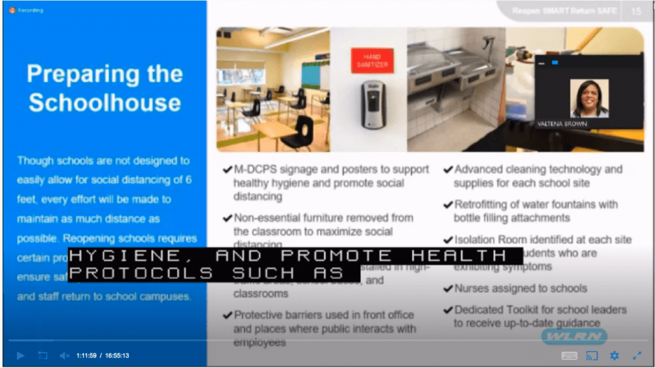 A still from the 29-hour virtual board meeting that Miami-Dade County Public Schools trustees held about reopening schools; the meeting included 18 hours of pre-recorded testimony from constituents. (Screengrab via M-DCPS)