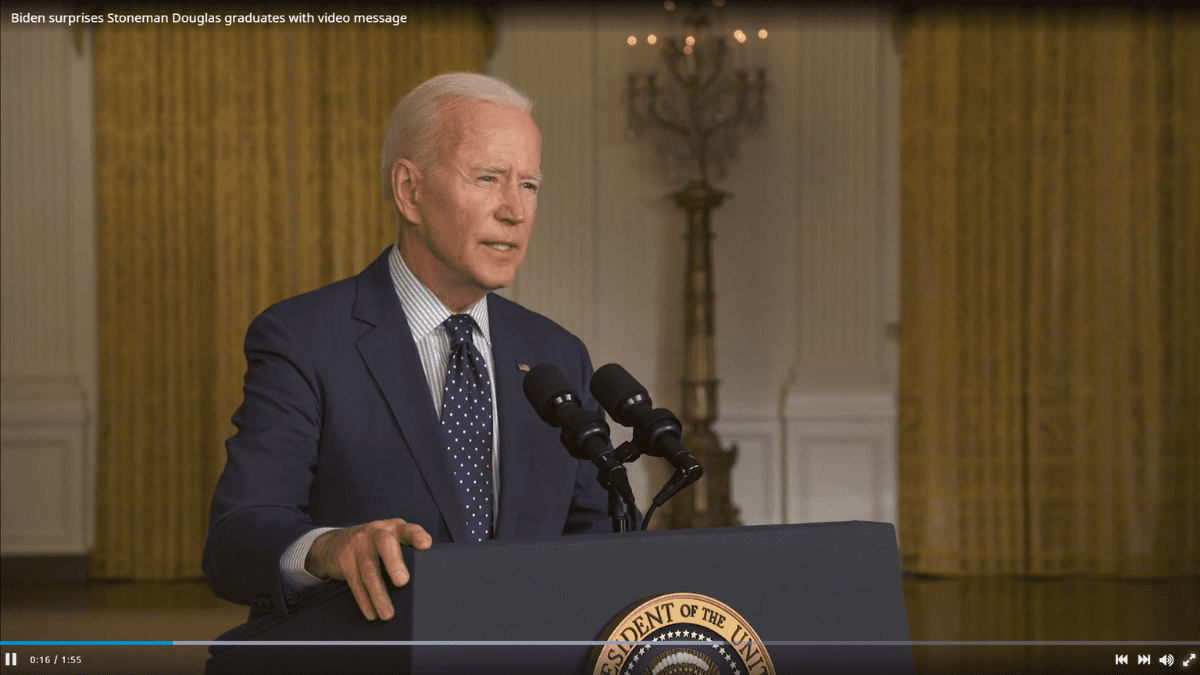 President Joe Biden talks to Parkland graduates